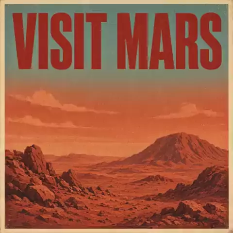 A retro screen-printed travel poster advertising Mars
